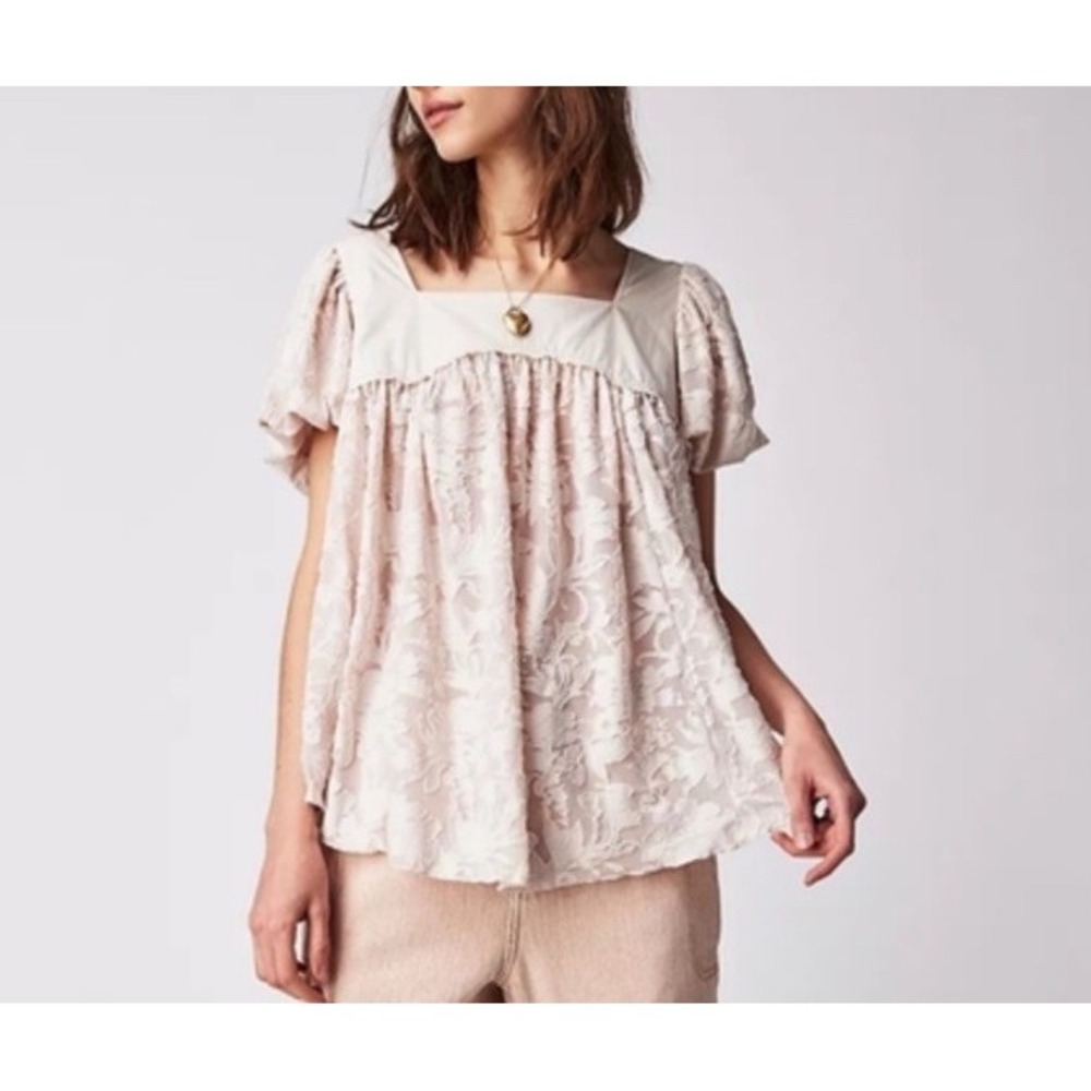 Free People Sunrise To Sunset Top Size XS Champagne Short‎ Sleeve Babydoll